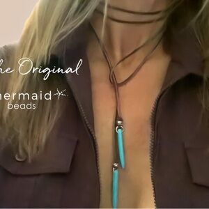 Bohemian Turquoise and Brown Leather Wrap Choker Necklace